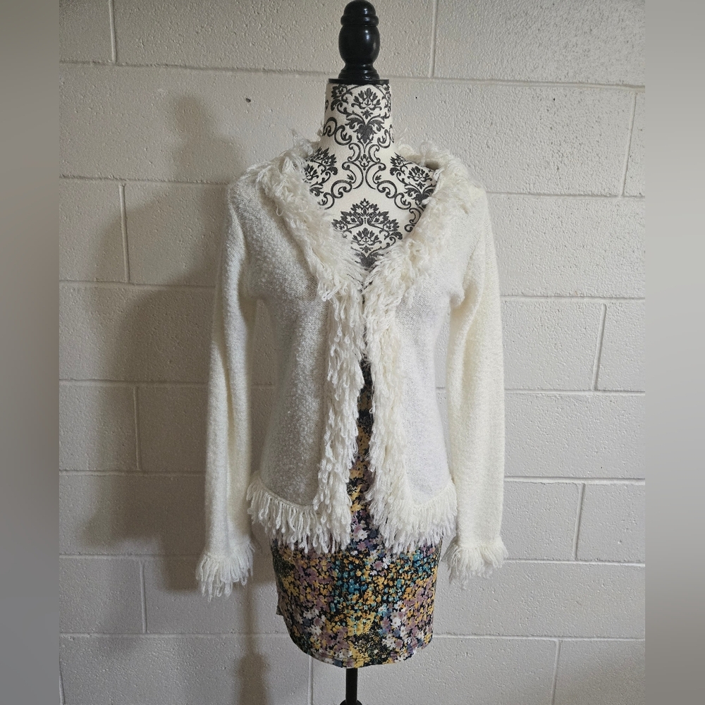 White Fuzzy Hooded Cardigan